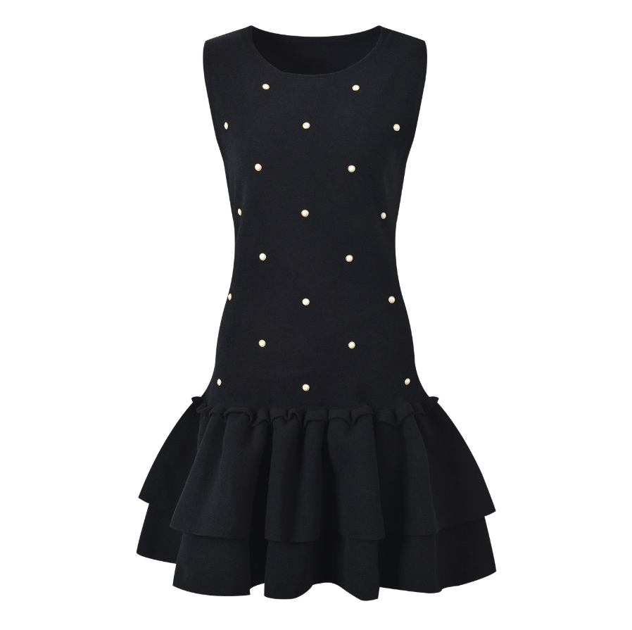 SANDRO GINEVRA EMBELLISHED CREPE MINI DRESS - BLACK