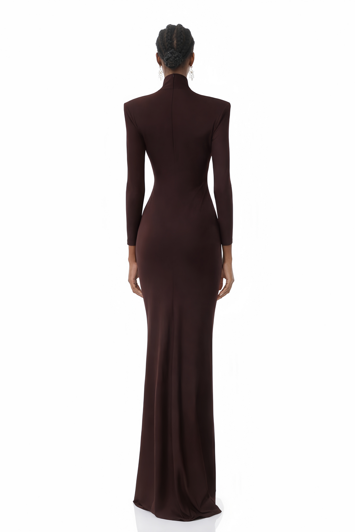 Neve Brown High Neck Twist Knot Maxi Dress