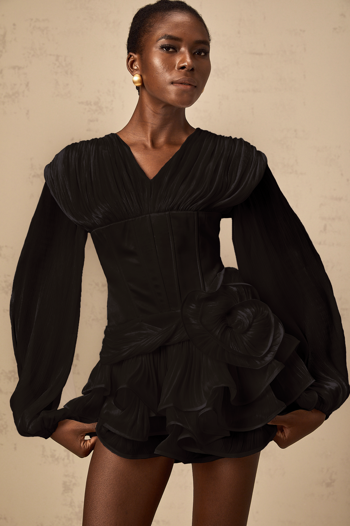 Rosier Black Fully Pleated Cinched Mini Dress (Final Sale-US Only)