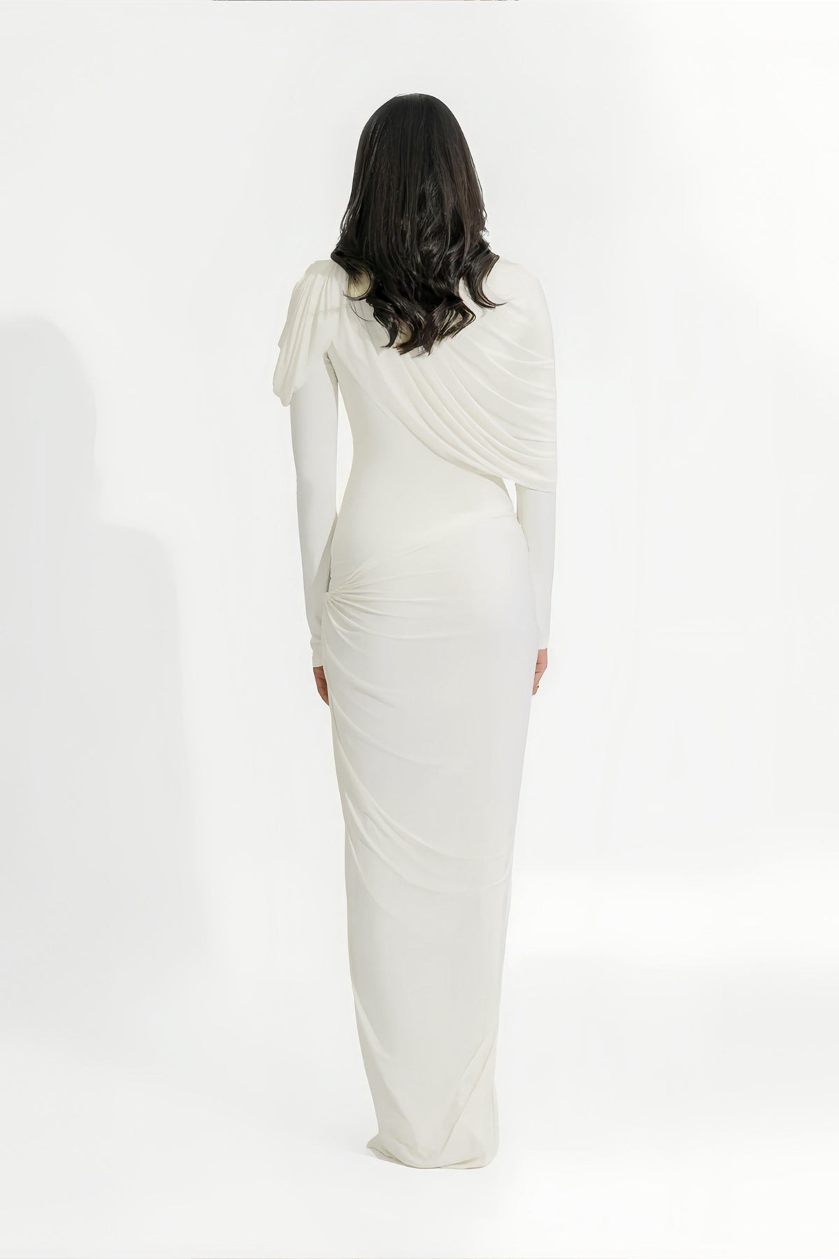 Bronwyn White Draped Pleated Asymmetrical Maxi Dress (Final Sale-US Only)
