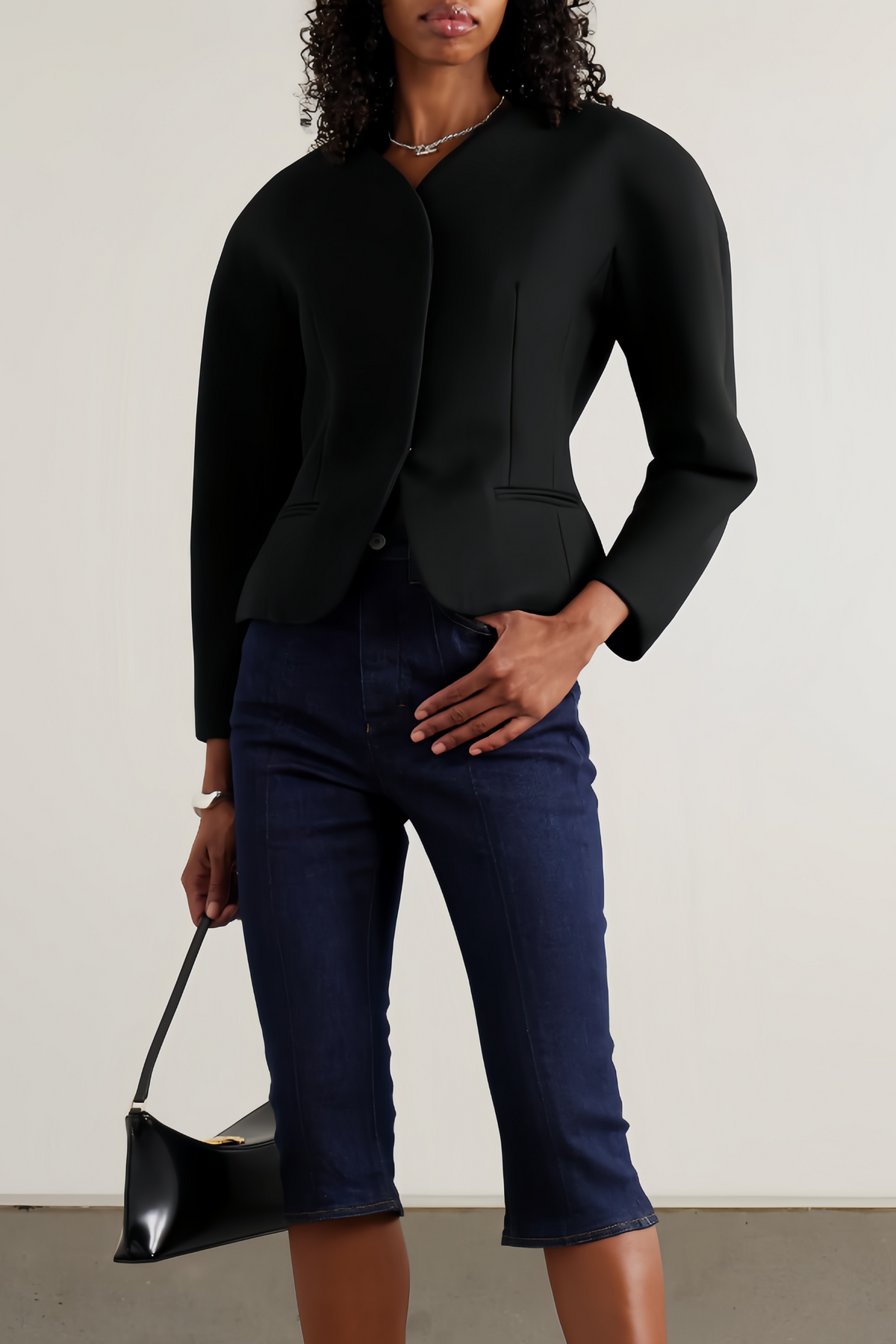 Consuelo Black Collarless Peplum Waist Blazer