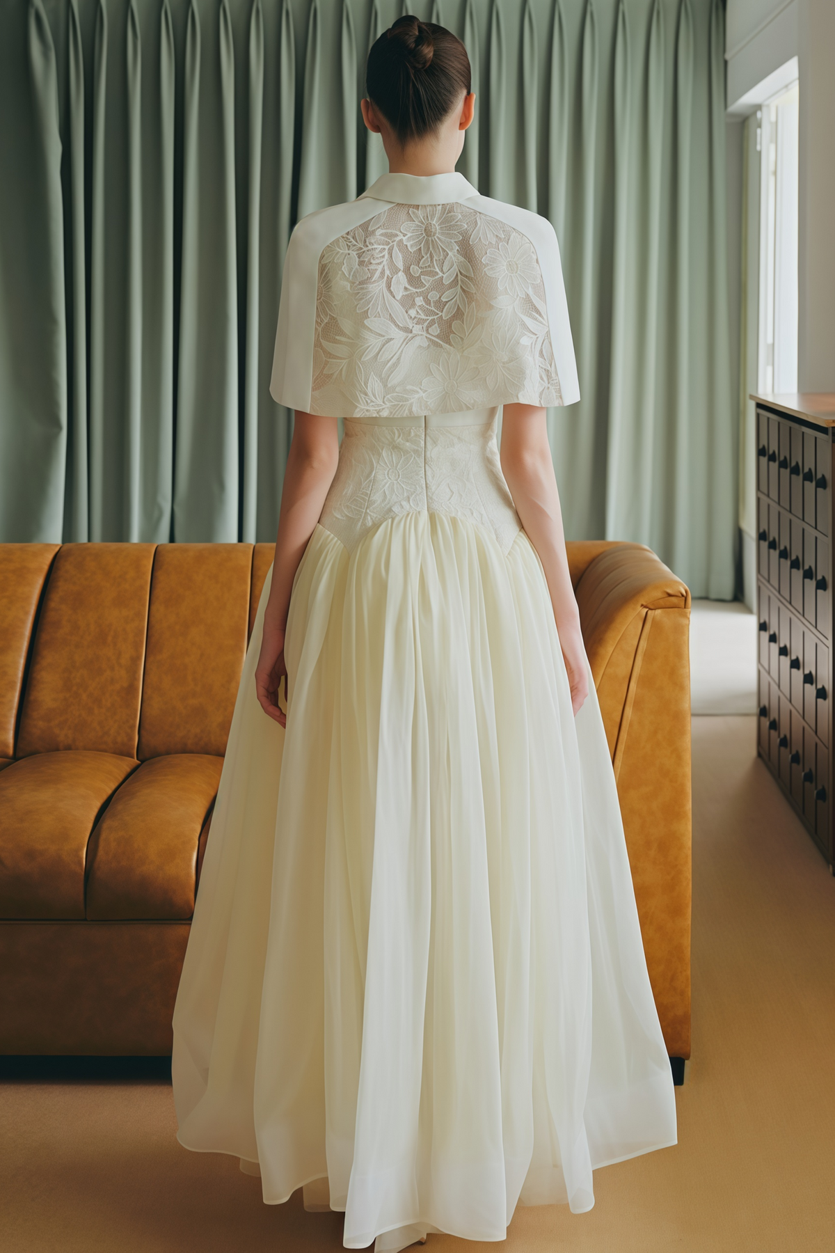 Brooke White Lace Panel Cape & Dress Set (Final Sale-US Only)