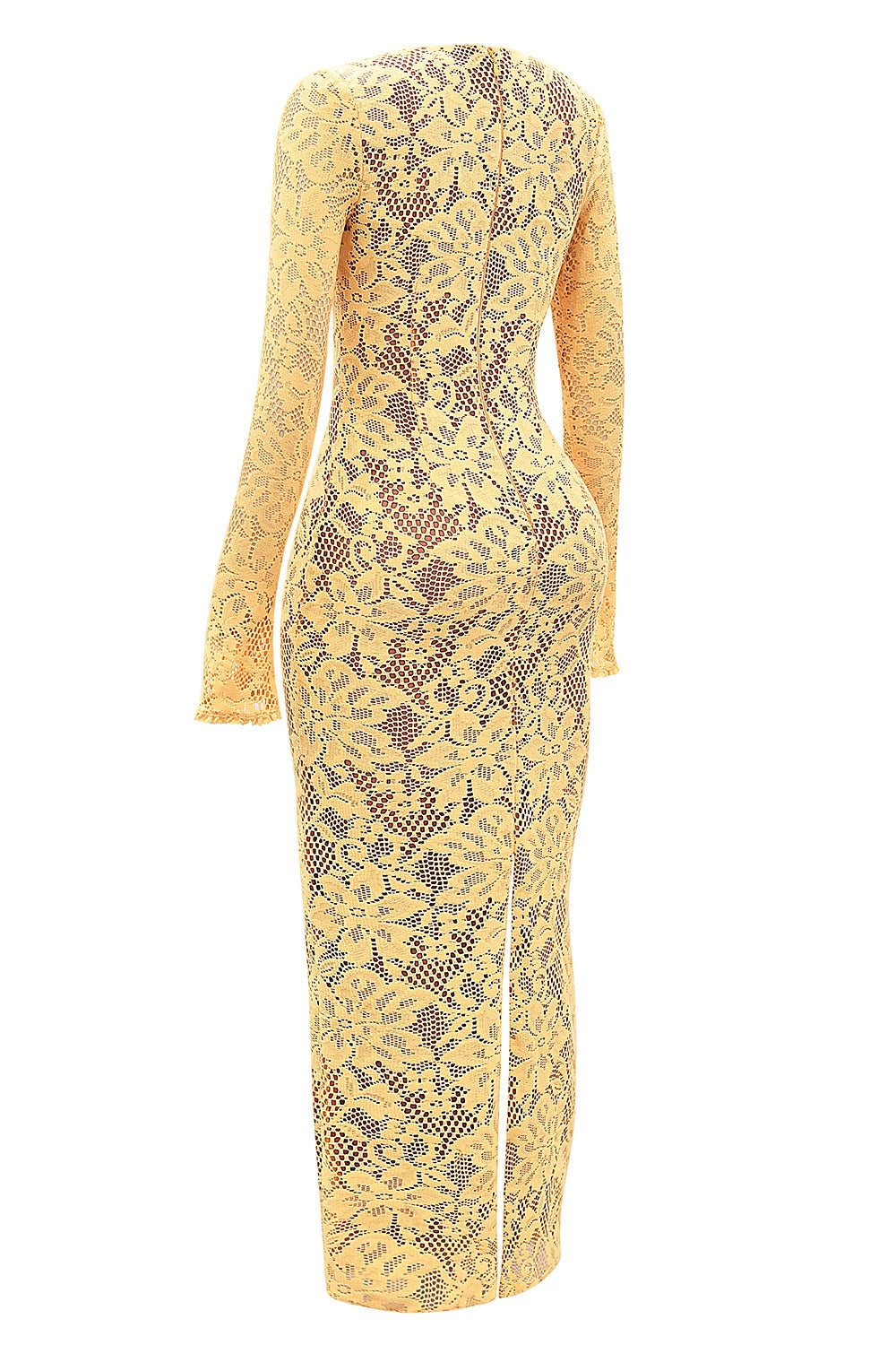 Indiana Apricot Plunge Lace Maxi Dress - Butter yellow