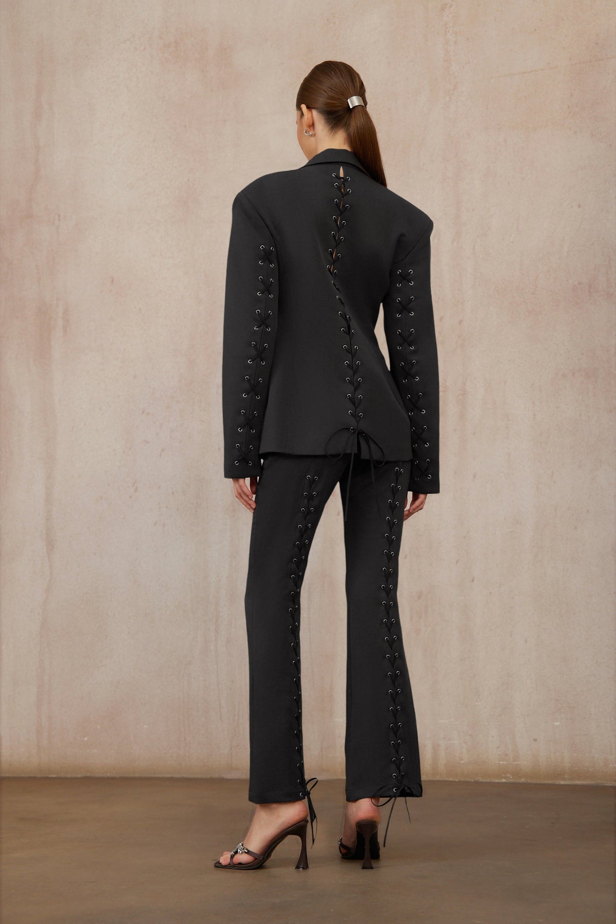 Prunille Black Lace-Up Blazer & Trousers Set