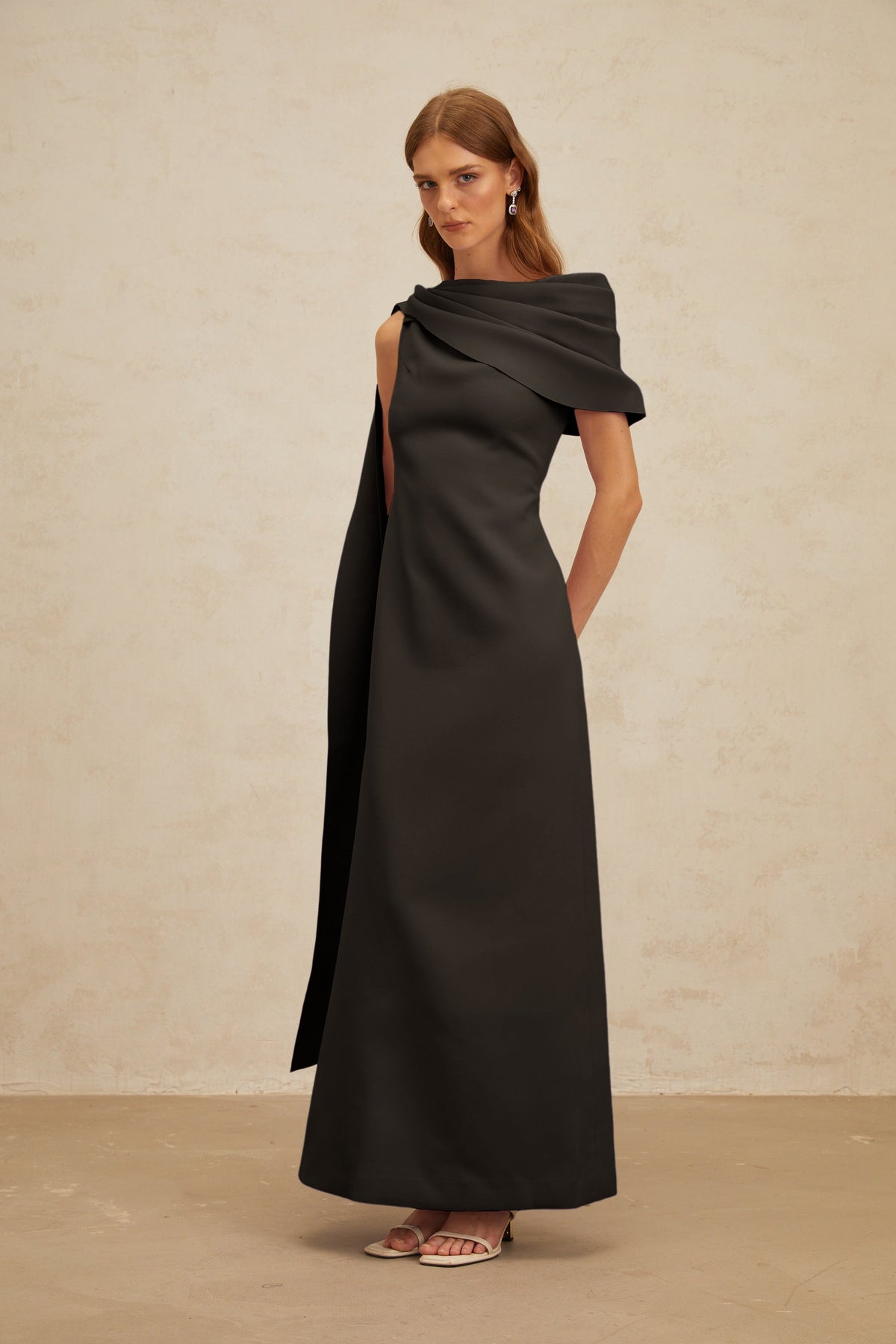 Annabelle Black Cape-Design Ribbon Maxi Dress (Final Sale-US Only)