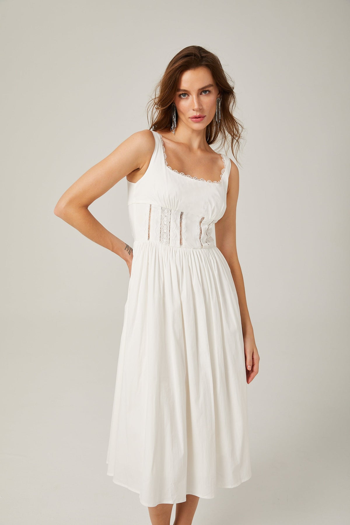 Jeanne white lace cut-out midi dress (Final Sale-US Only)