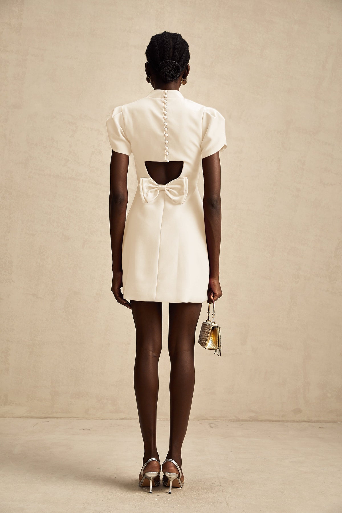 Anna White Petal Sleeve Cut Out Bow Mini Dress (Final Sale-US Only)