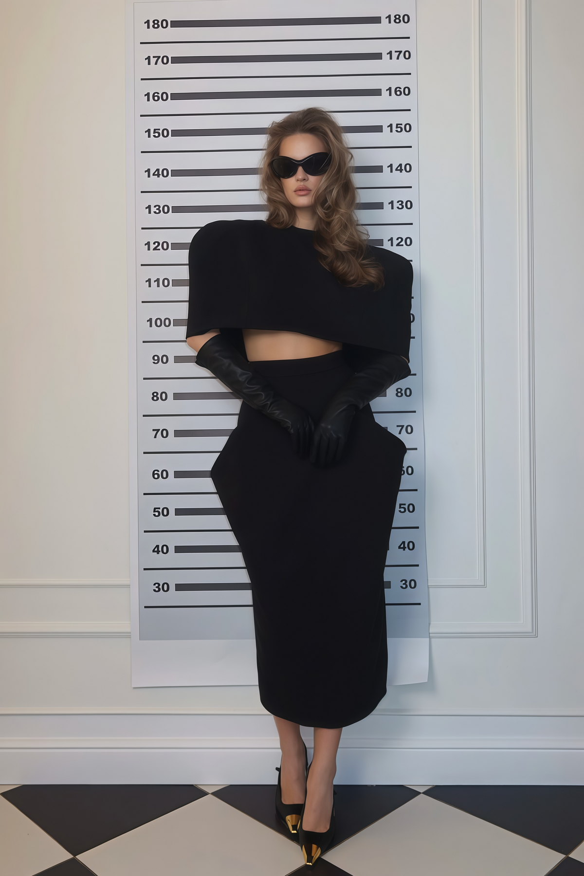 Shiva Black Structured Cape & Asymmetrical Skirt Set