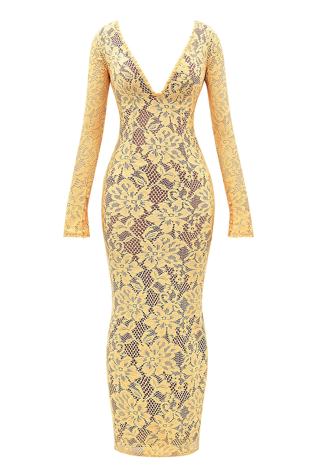 Indiana Apricot Plunge Lace Maxi Dress - Butter yellow