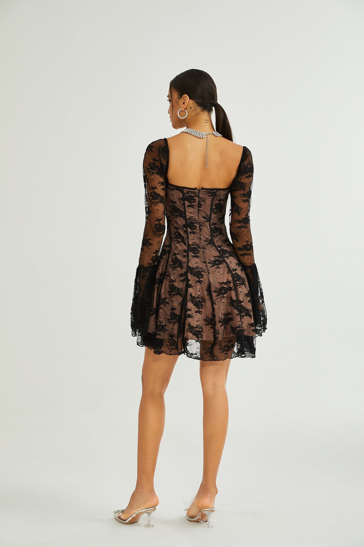 Cyrielle white flared-cuff long-sleeved dress