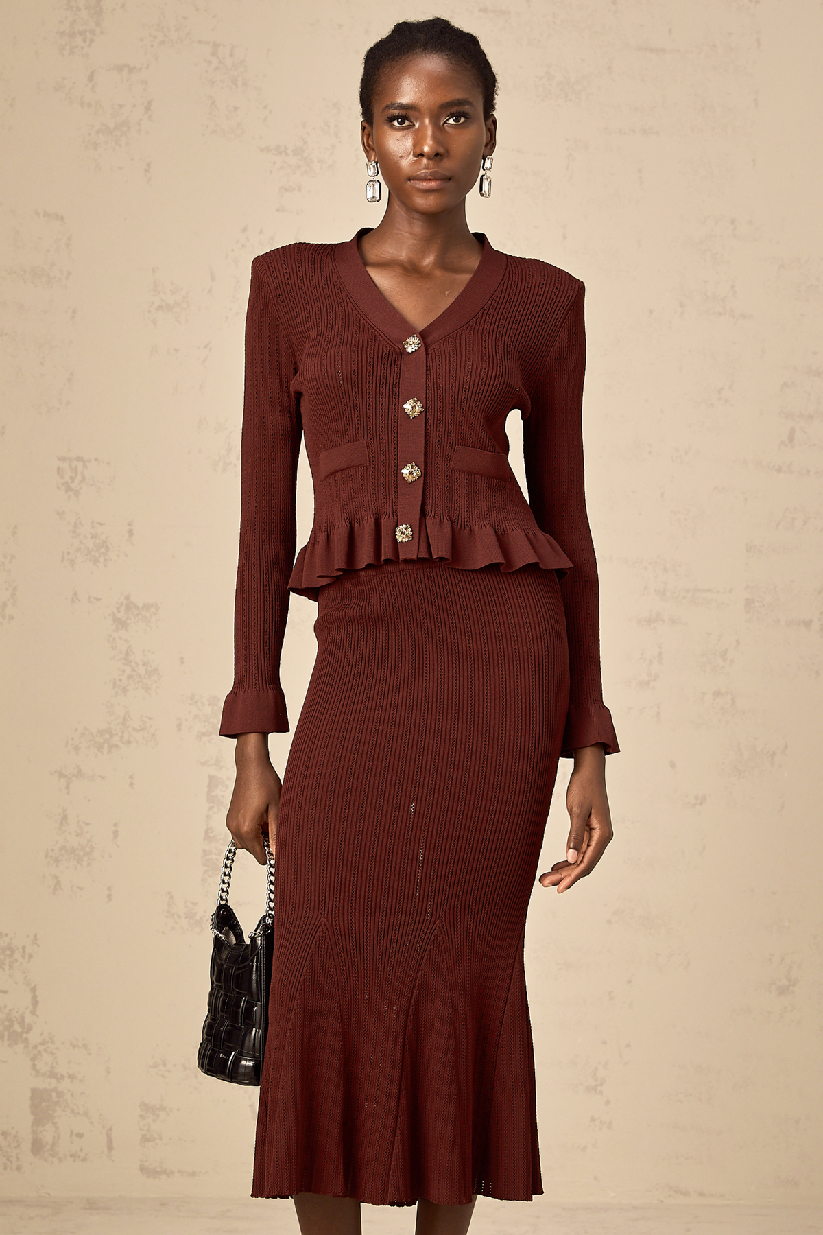 Corrine red ruffled knit top & skirt matching set (Final Sale-US Only)