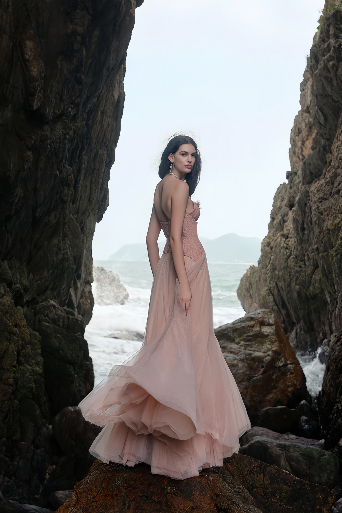 Ulrique Pink Lace Corset Tulle Maxi Dress