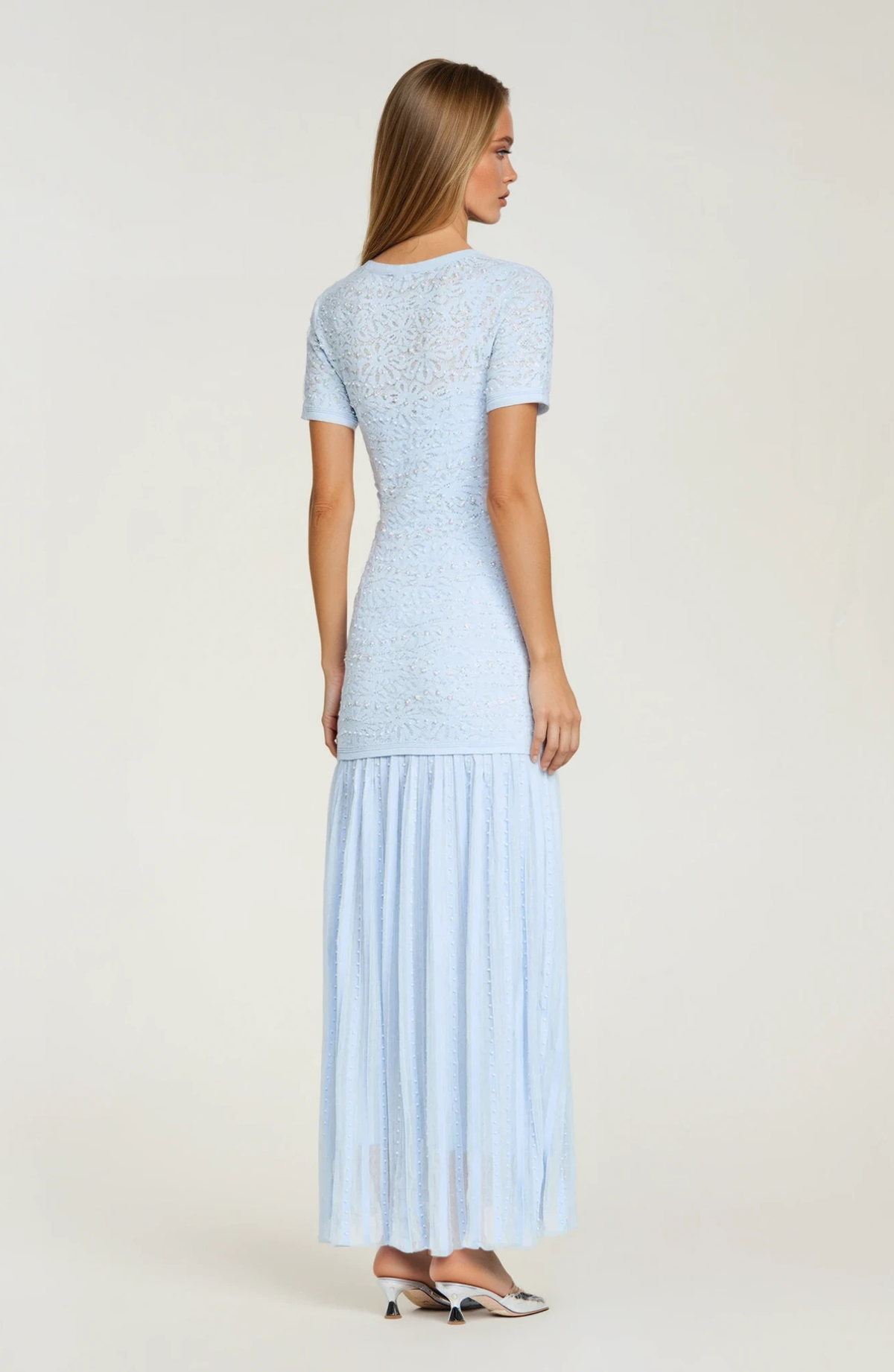 Sandro Levana beaded knit maxi dress
- Light Blue