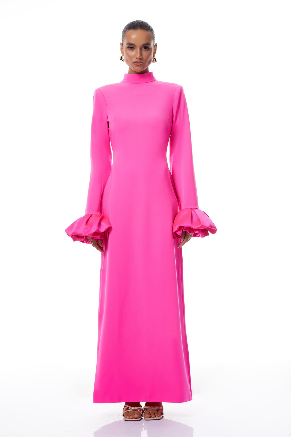 Eugenia Hot Pink Petal Cuff Maxi Dress (Final Sale-US Only)