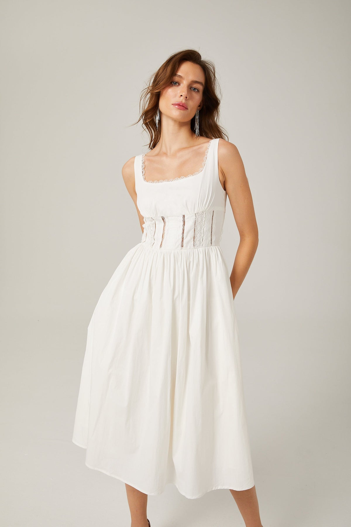 Jeanne white lace cut-out midi dress (Final Sale-US Only)