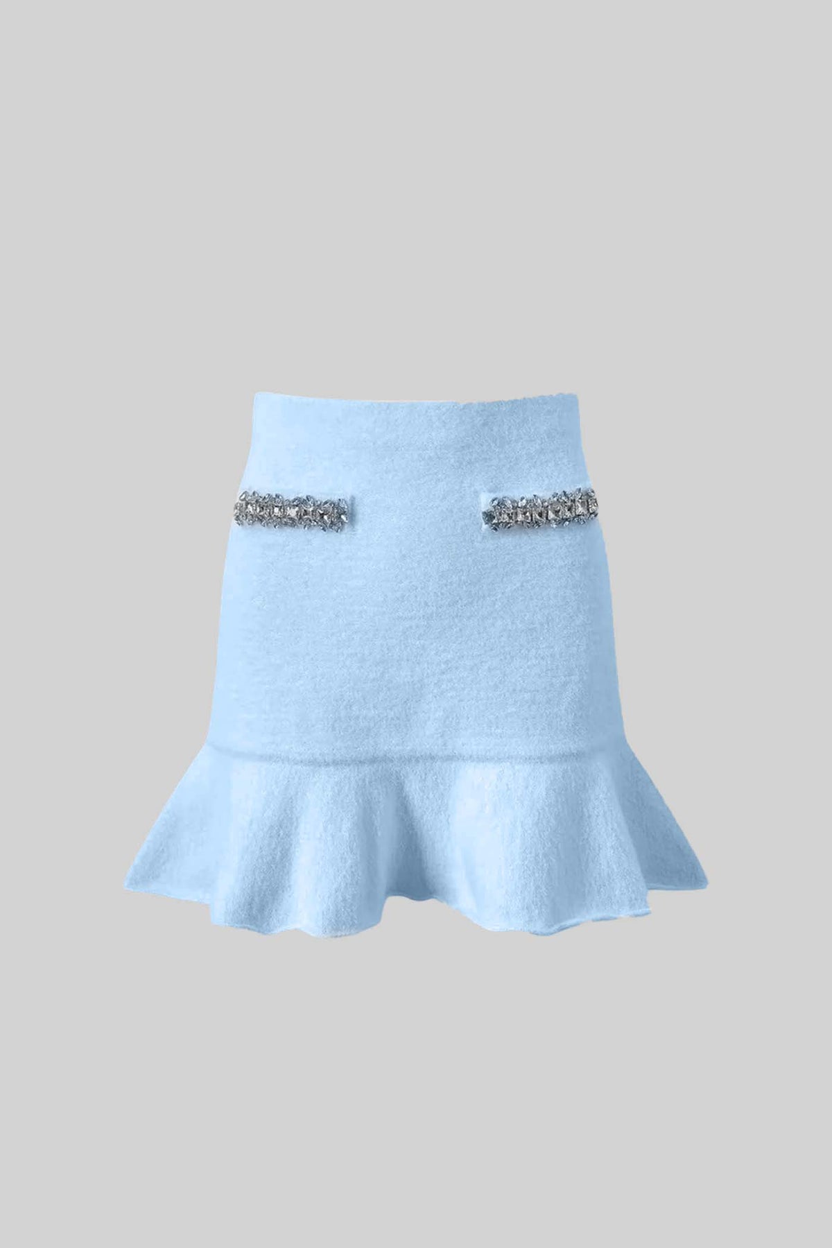 Soft Co-ord Set With Long Sleeves, Mini Skirt And Sparkling Embellishments - Blue