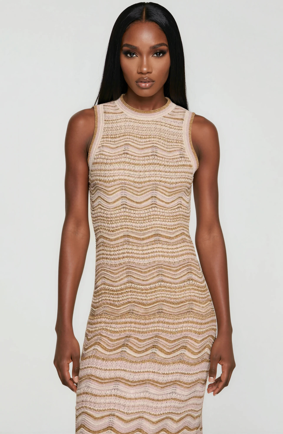 Sandro Fancy knit maxi dress - Sand Brown