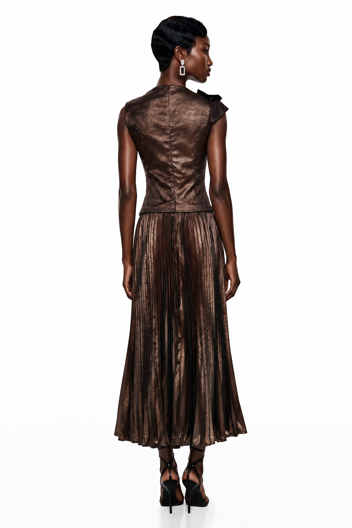 Jacinta Chocolate Brown Asymmetrical Pleated Maxi Dress