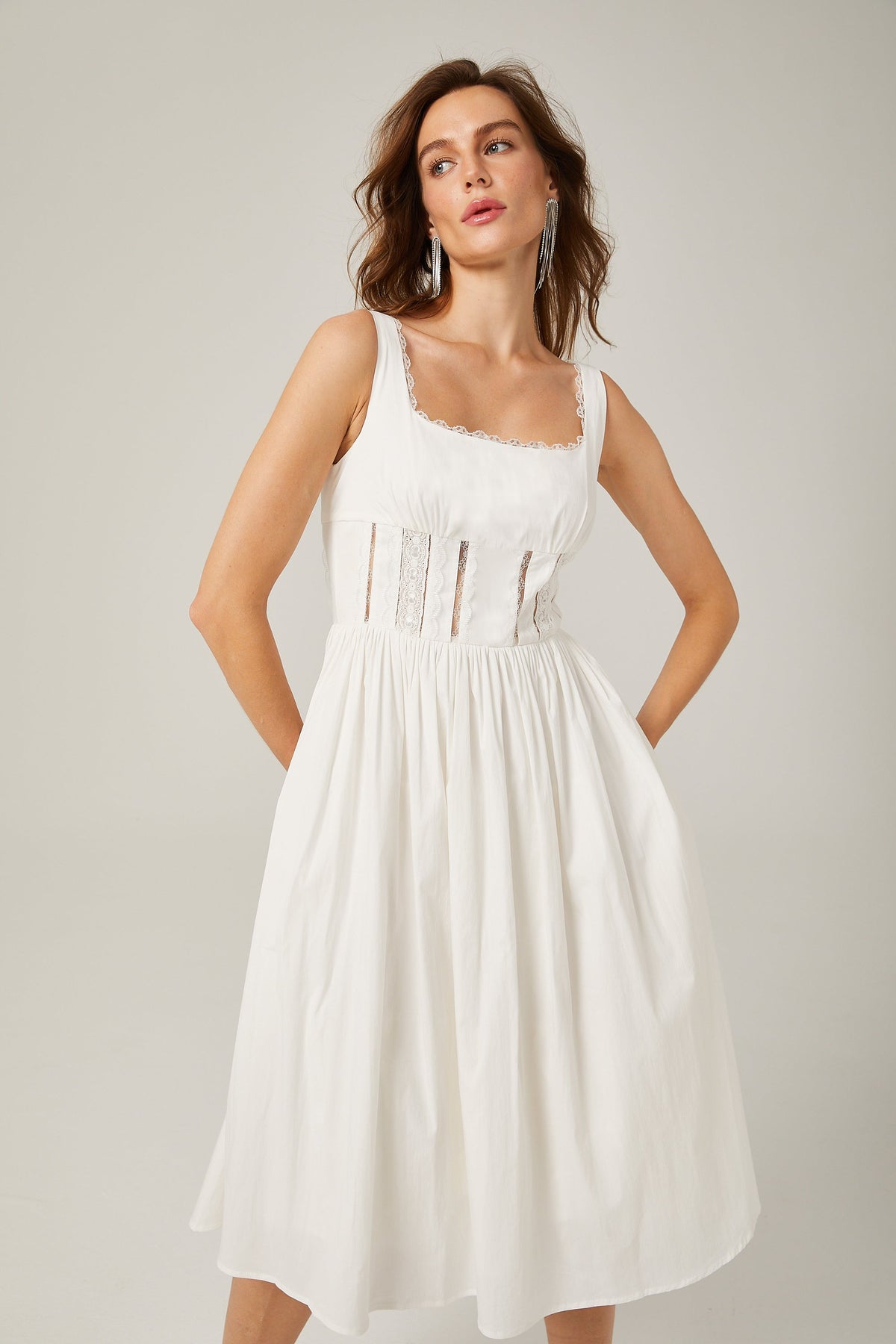 Jeanne white lace cut-out midi dress (Final Sale-US Only)