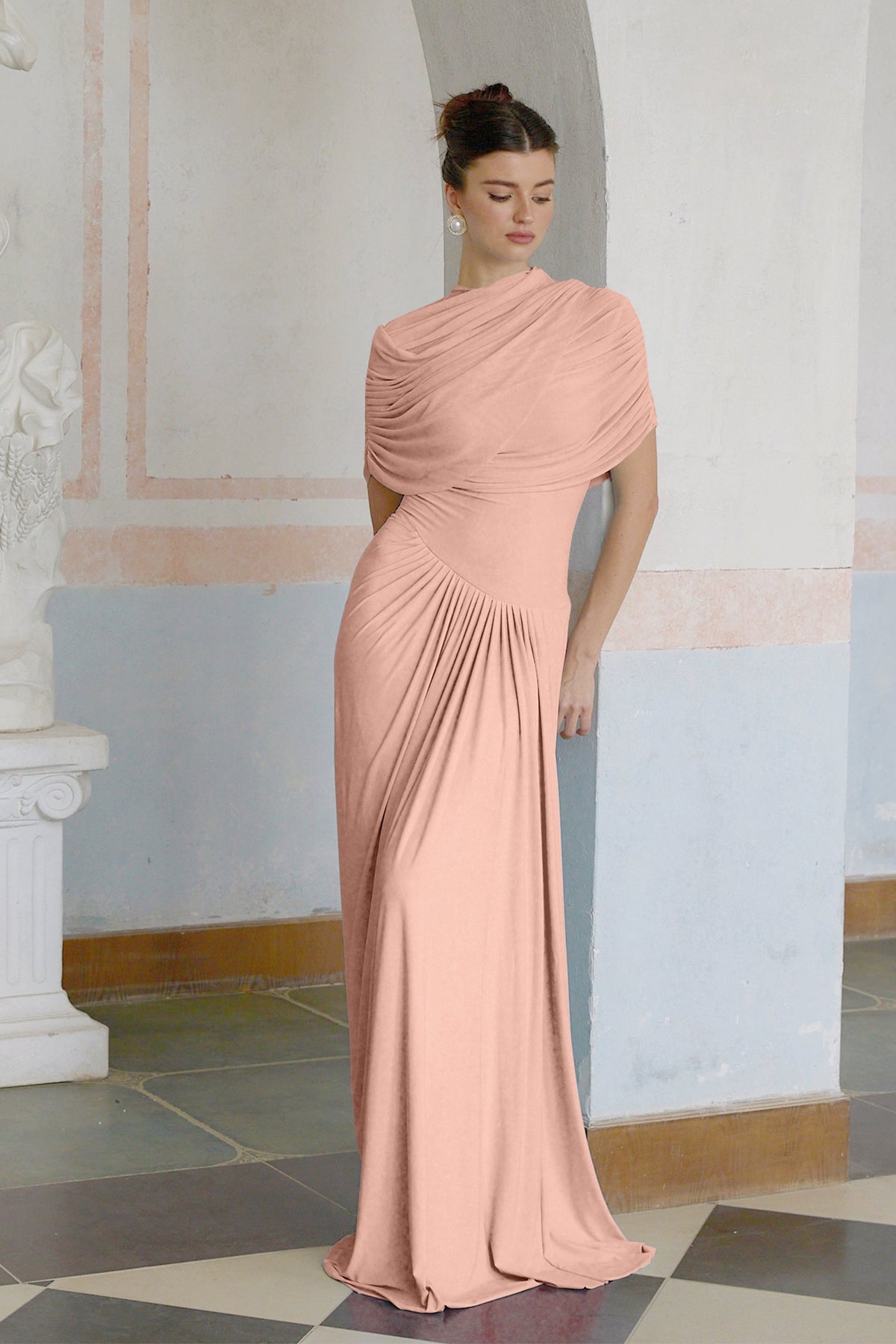 Catherine asymmetrical pleated maxi dress in Pink (Final Sale-US Only)