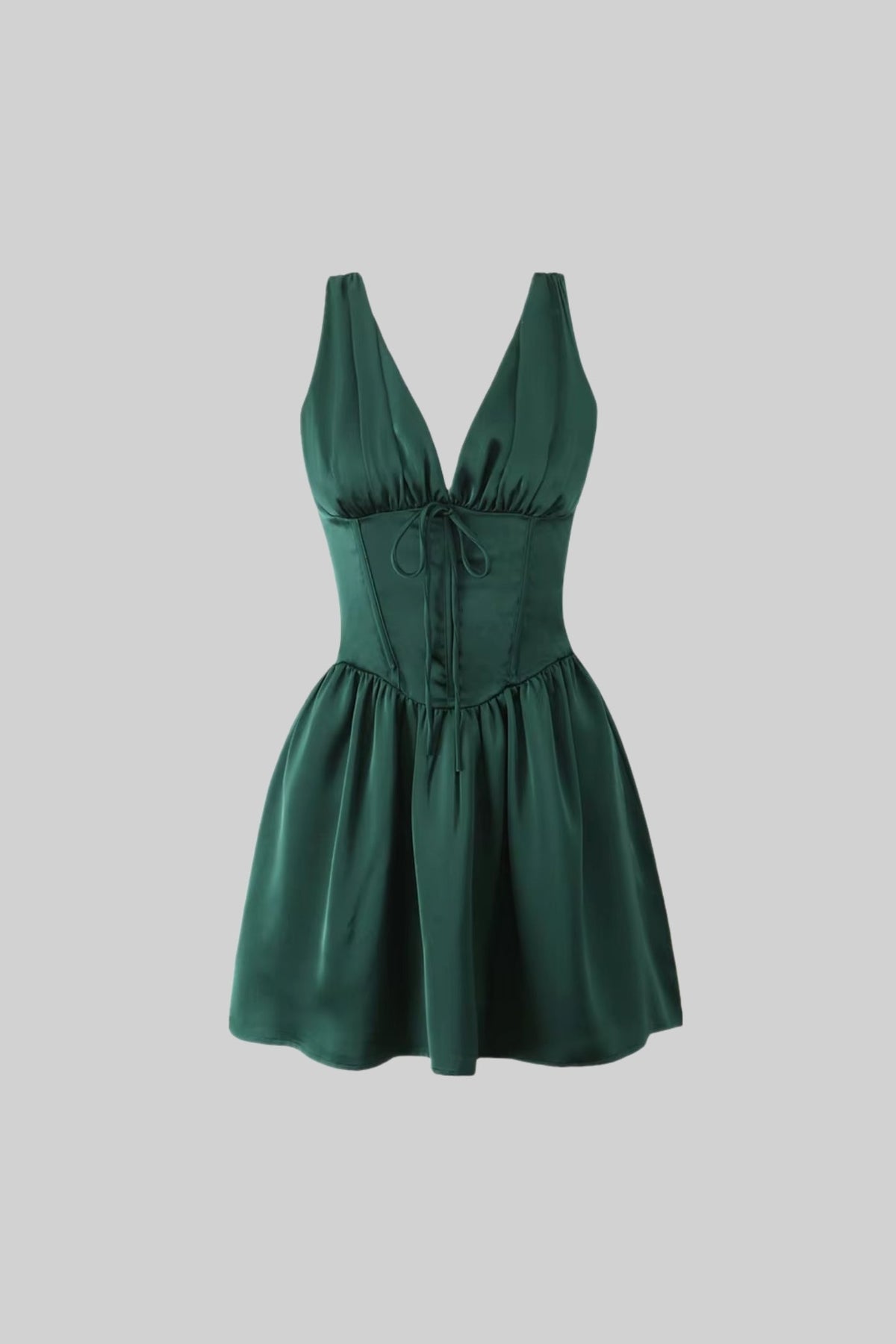 Elegant Sleeveless Corset Dress With Deep V-Neckline - Dark Green