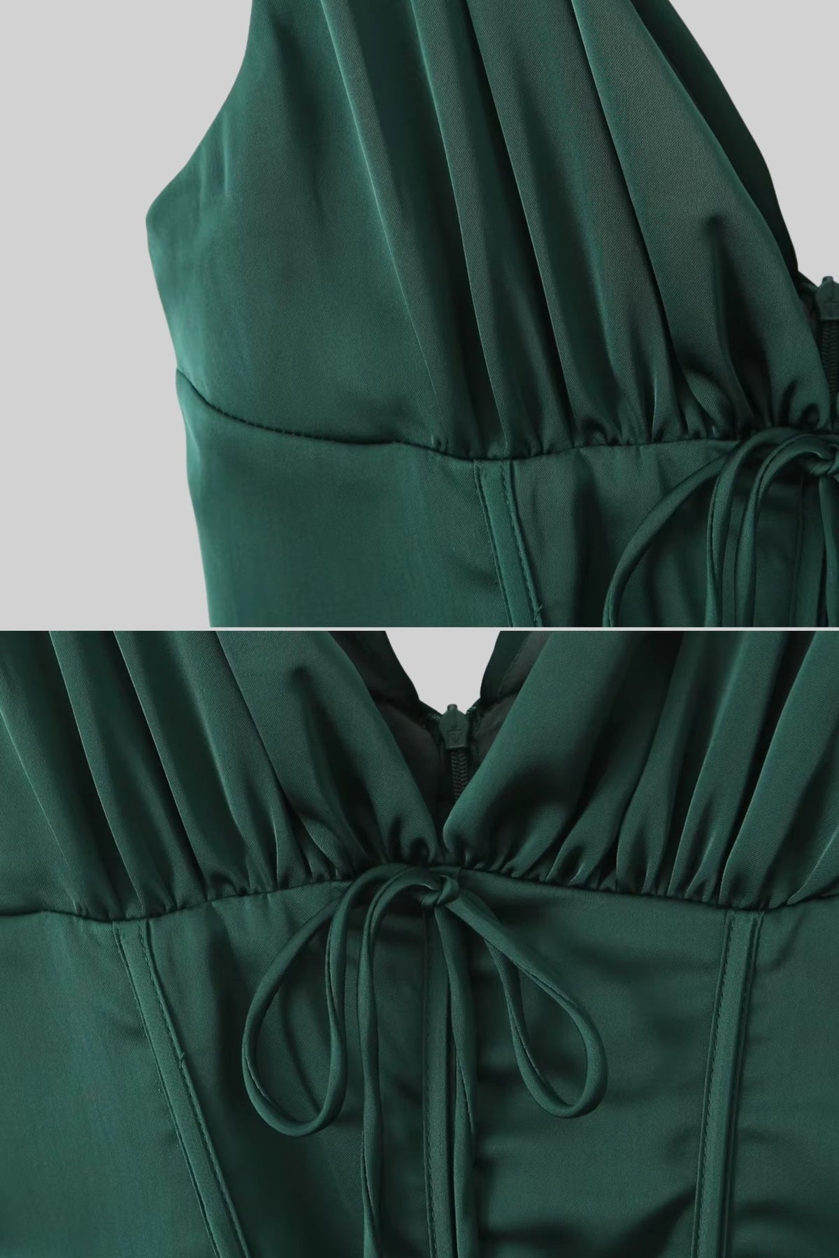 Elegant Sleeveless Corset Dress With Deep V-Neckline - Dark Green