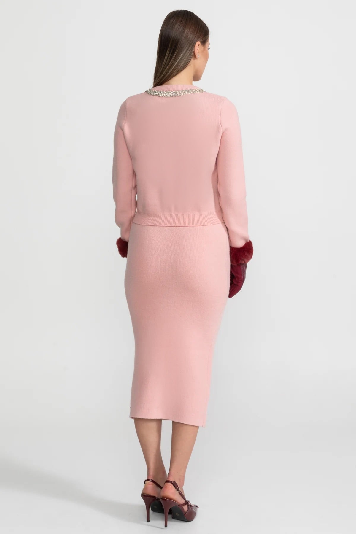 Embellished Knit Co-Ord Set – Blush Pink