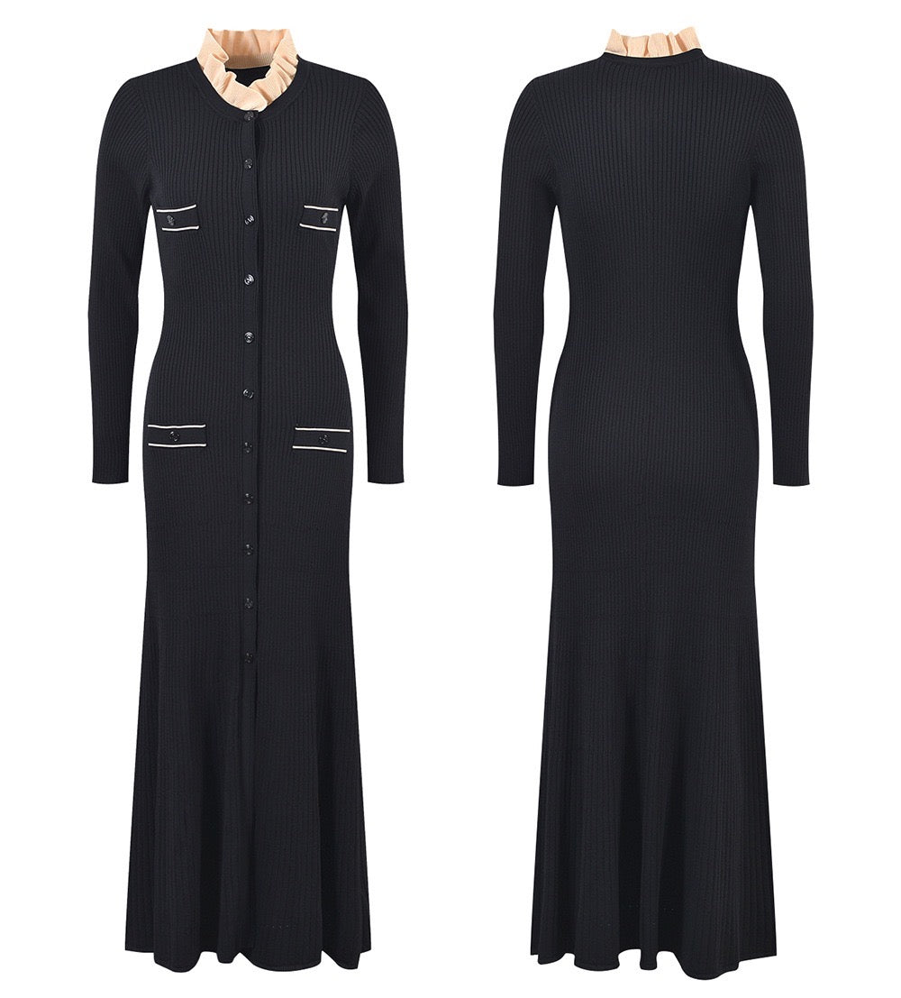 SANDRO KNIT MAXI DRESS - Black