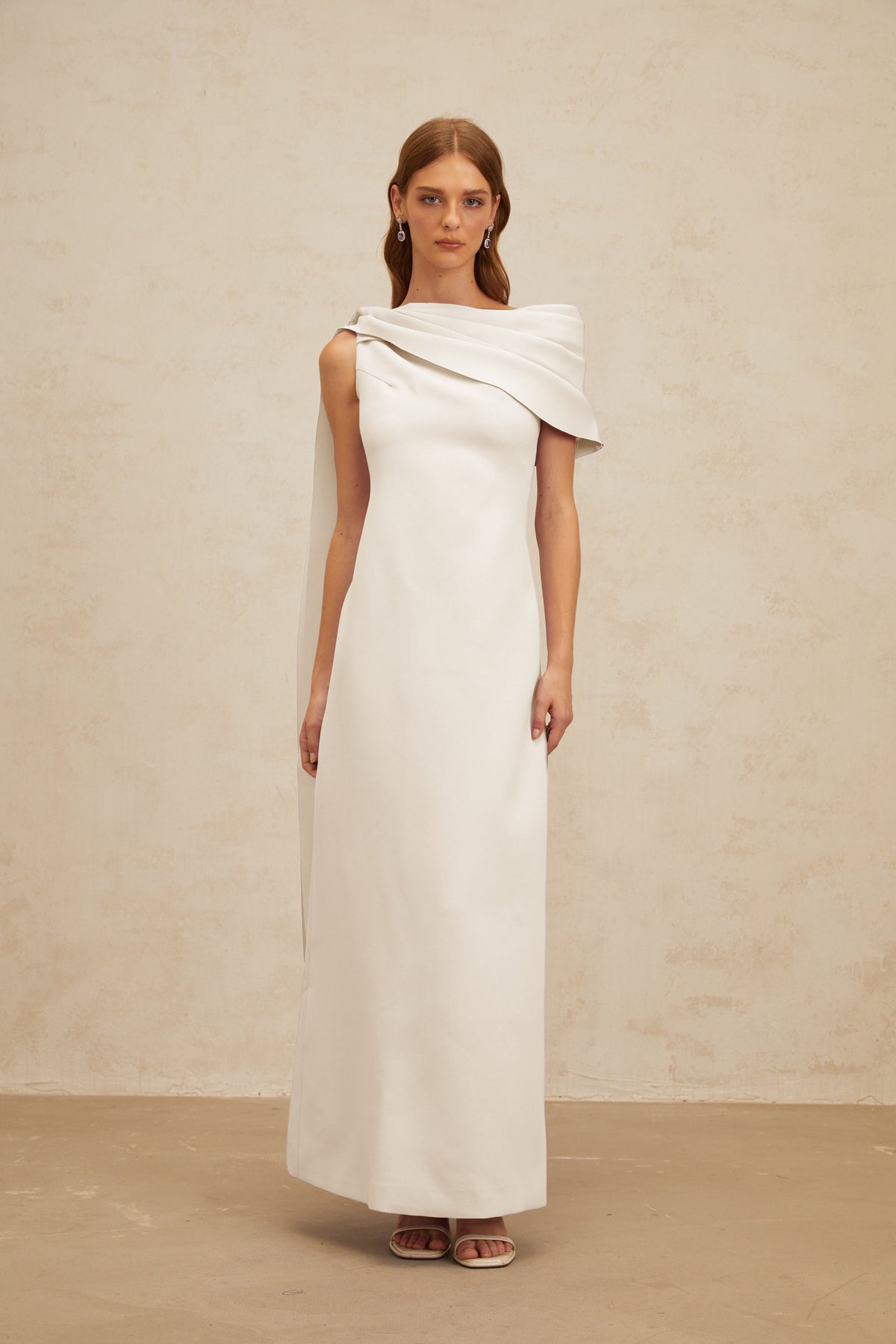 Annabelle White Cape-Design Ribbon Maxi Dress (Final Sale-US Only)