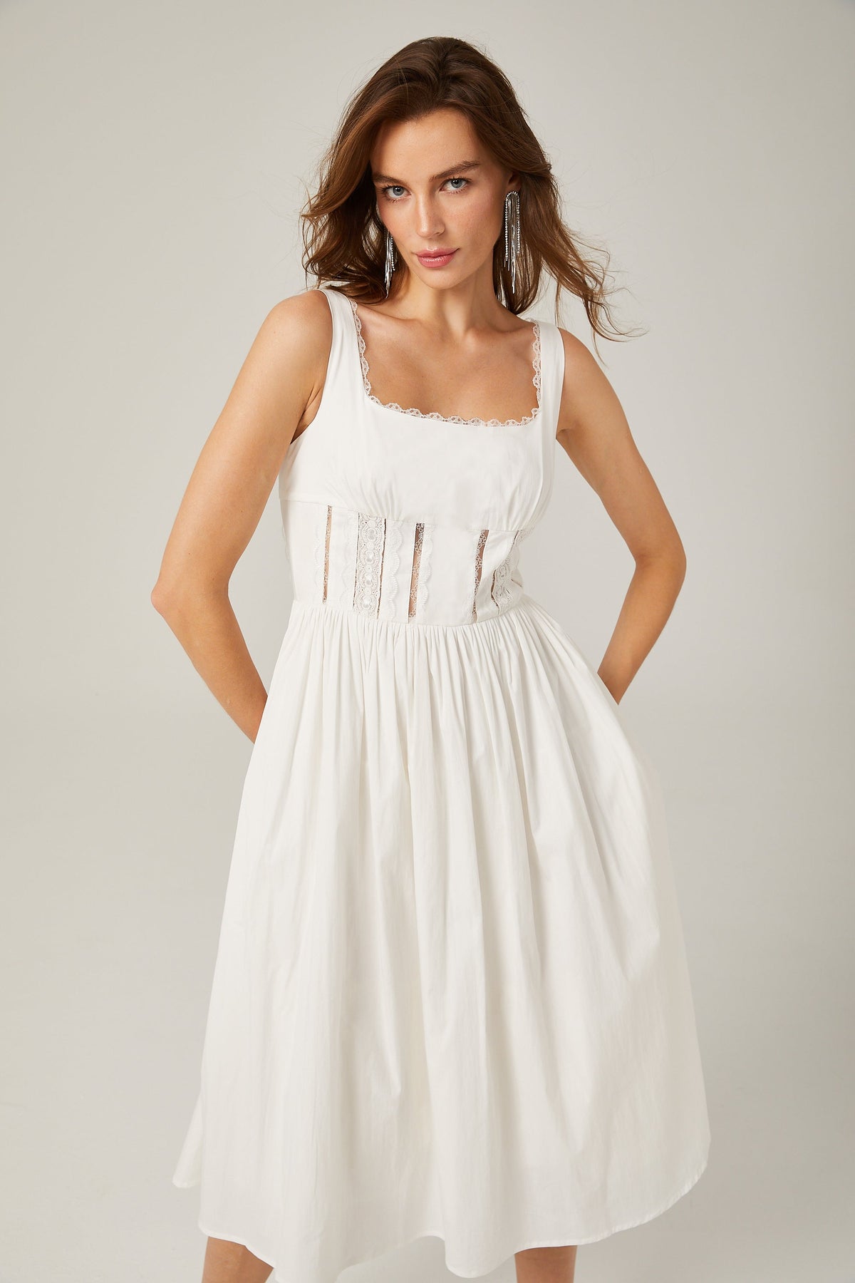 Jeanne white lace cut-out midi dress (Final Sale-US Only)