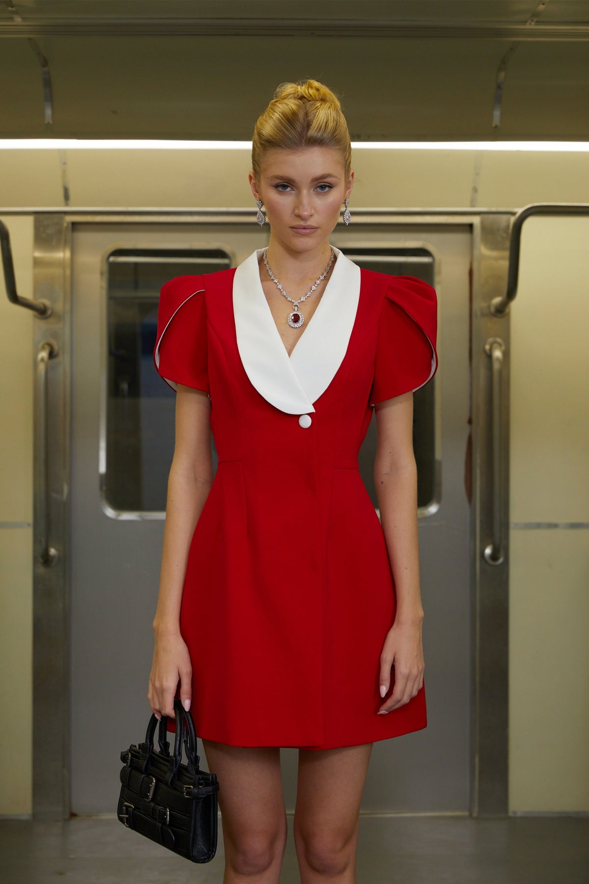 Acharya Red Shawl Lapel Mini Dress