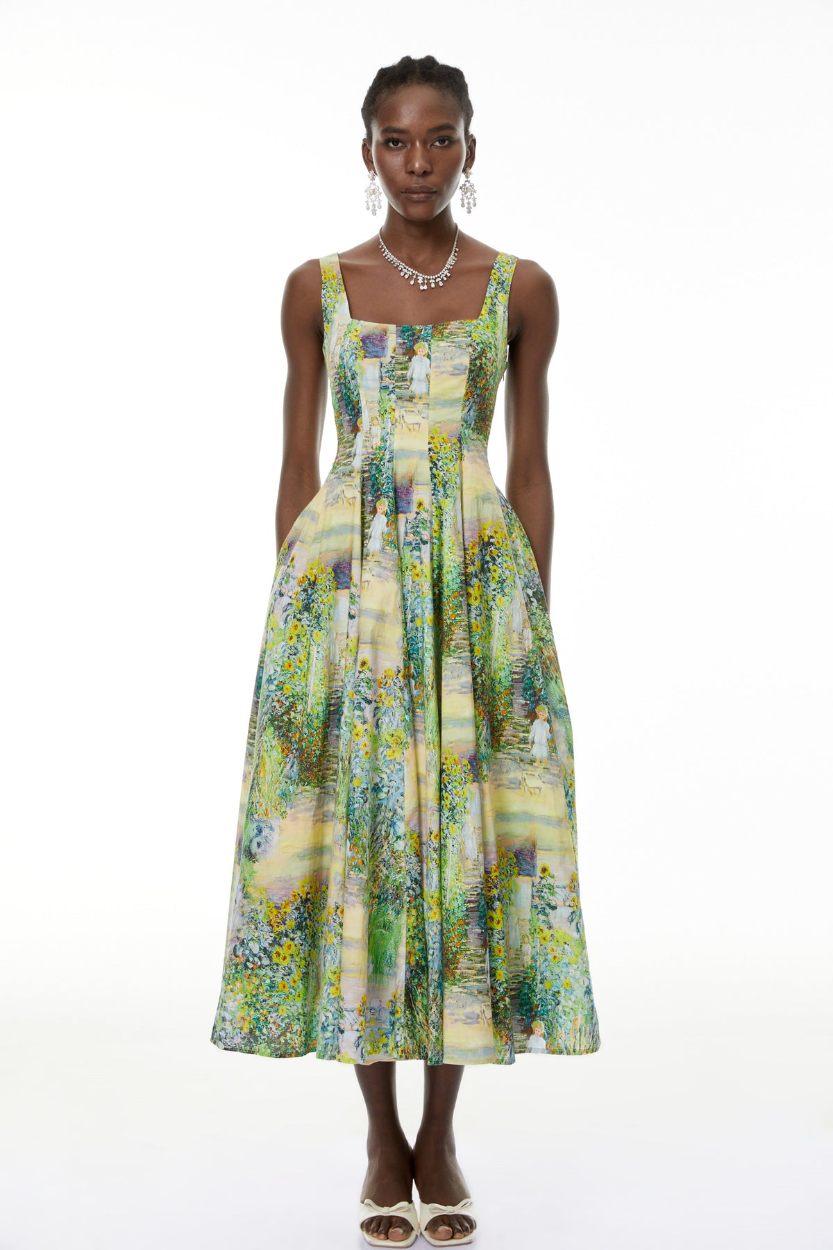 Adelheid Green Floral Print Flared Midi Dress