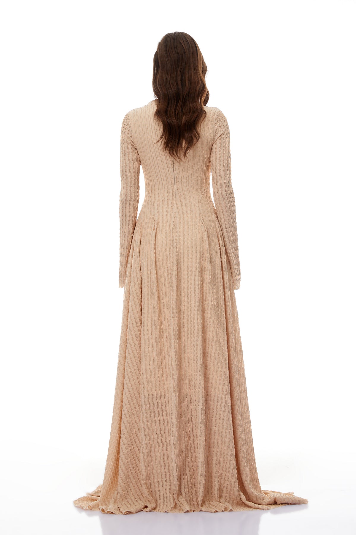 Adeline Beige Textured Jacquard Maxi Gown