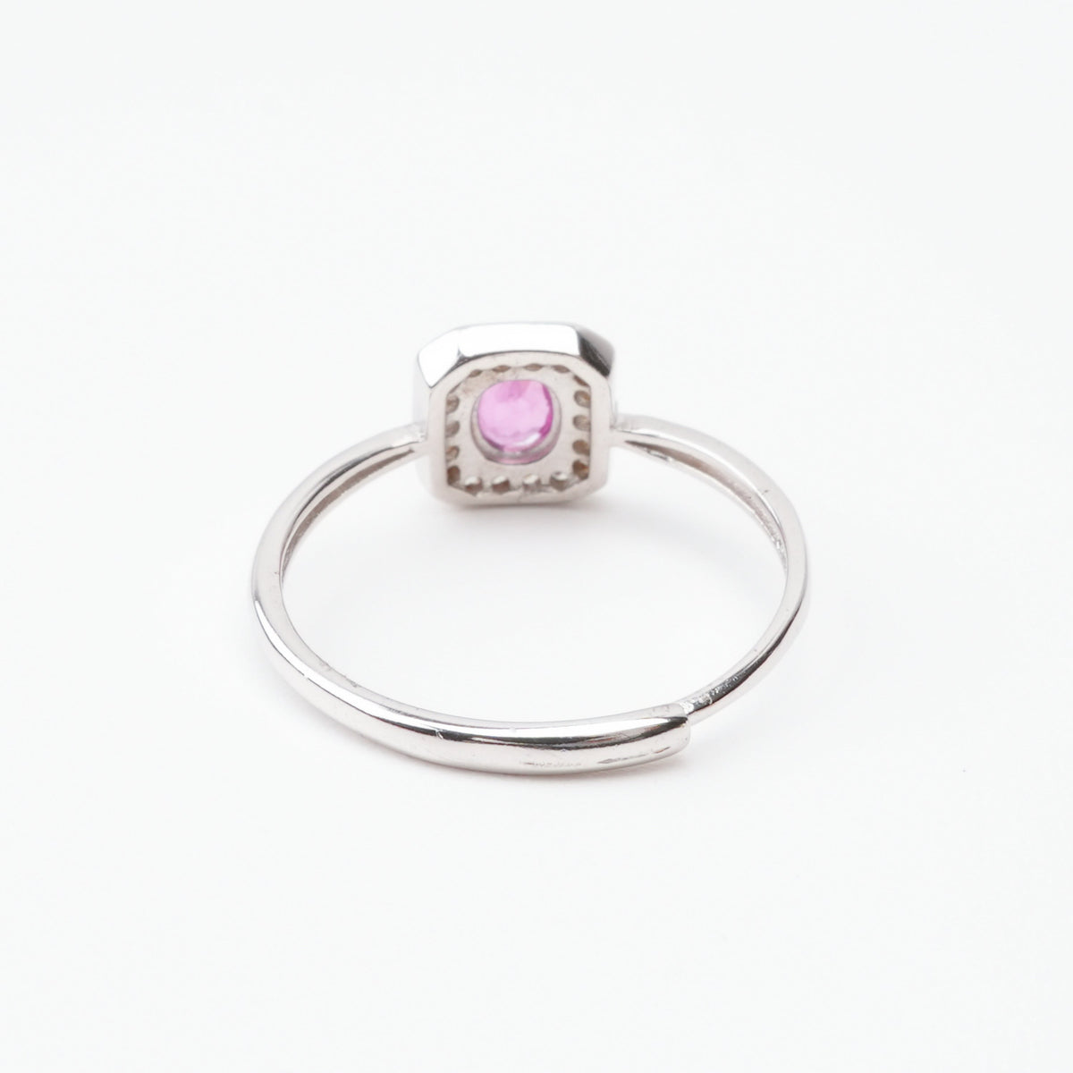 Agathe Pink Ruby Cushion Halo Sterling Silver Ring