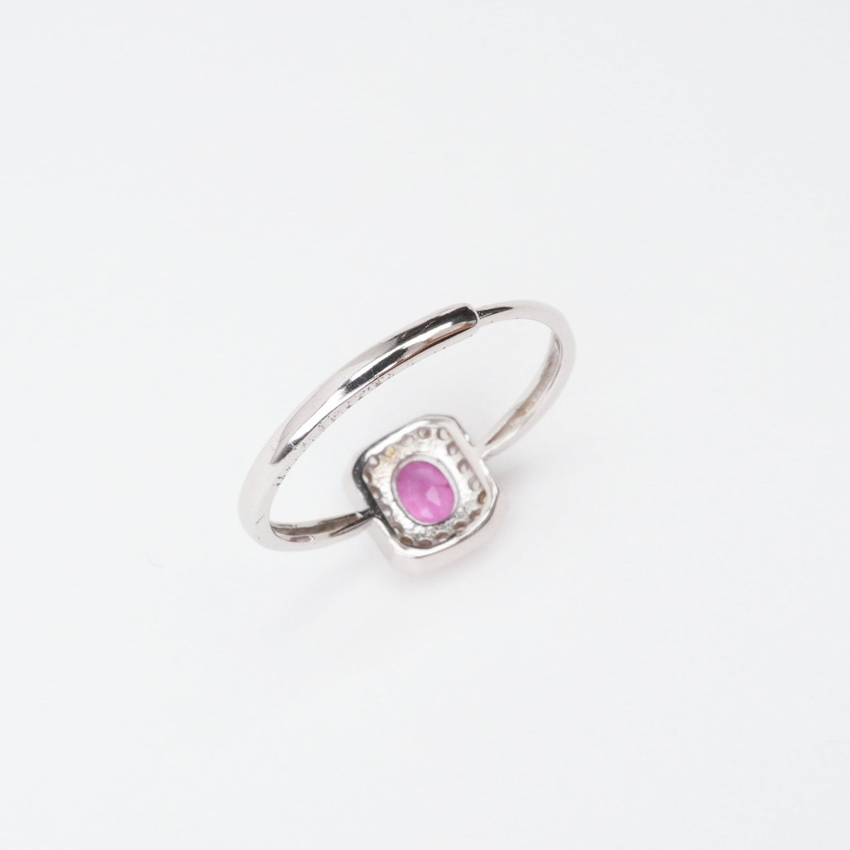 Agathe Pink Ruby Cushion Halo Sterling Silver Ring