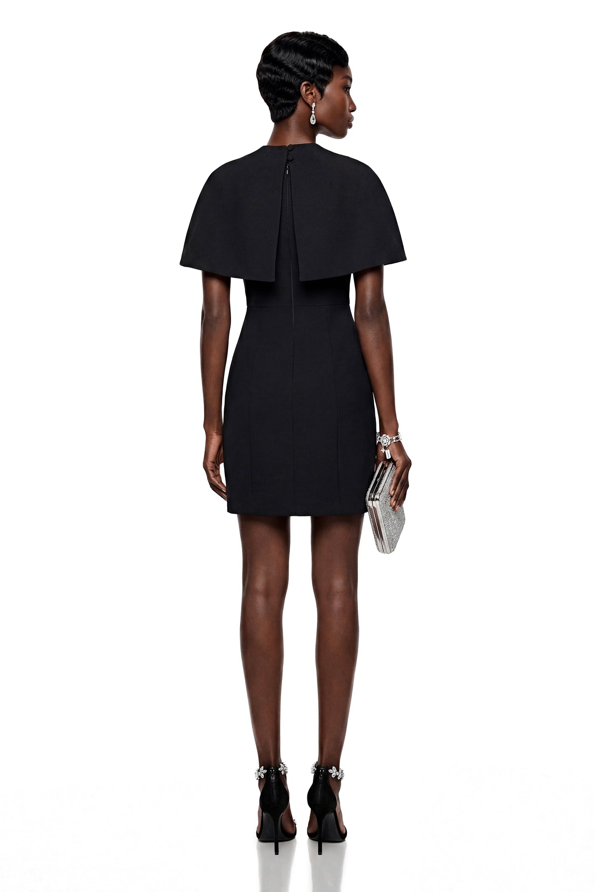 Aisha Black Structured Cape & Mini Dress Set