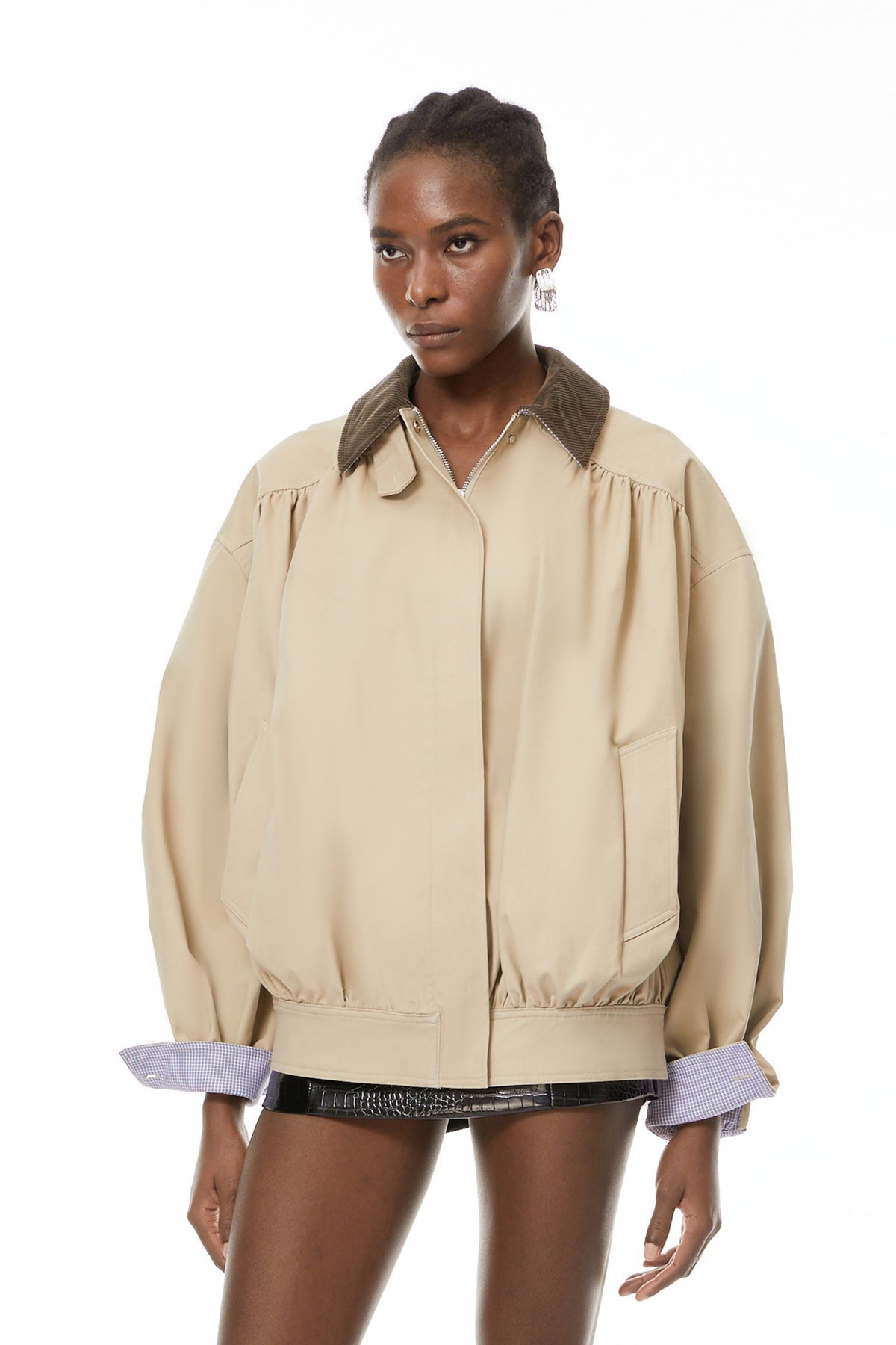 Alessa Neutrals Corduroy Panel Bomber Jacket