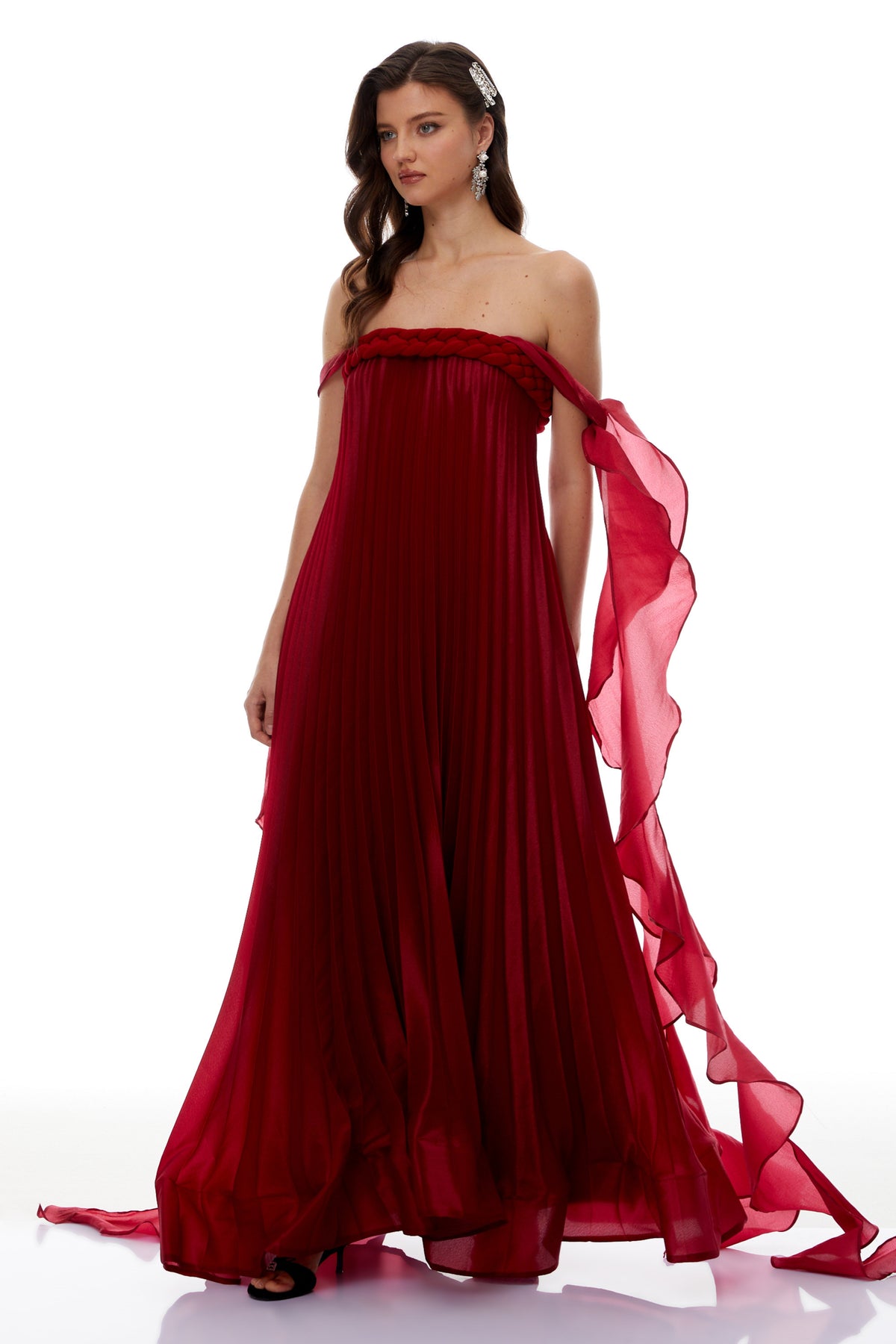 Alexandra Red Ruffled Maxi Dress with Shirred Bodice (Final Sale)