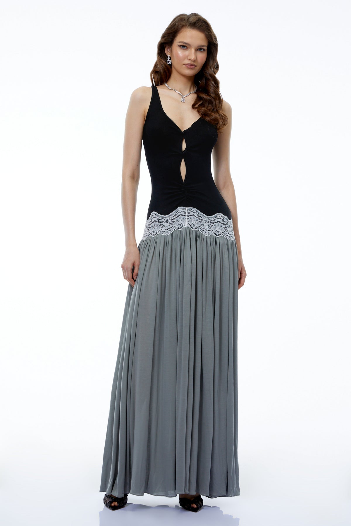 Allegra Black Color Block Sweetheart Maxi Dress
