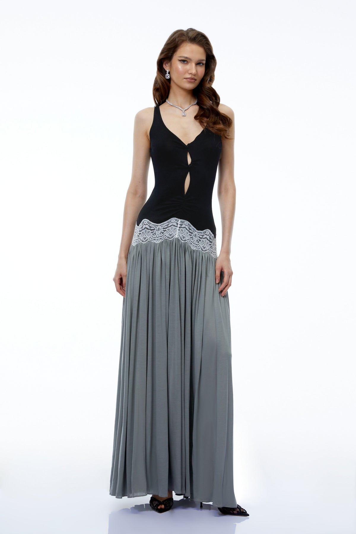 Allegra Black Color Block Sweetheart Maxi Dress