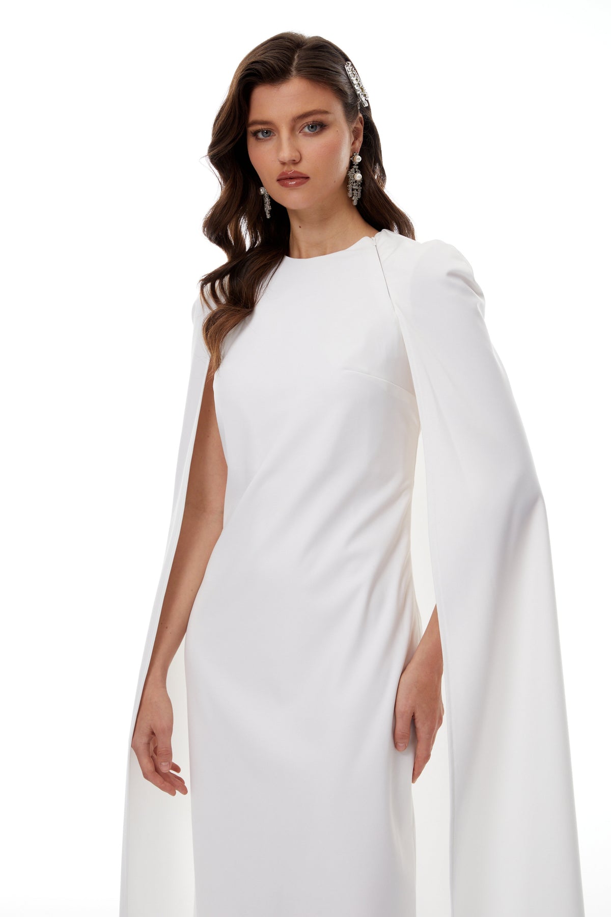 Amelia White Cape Effect Midi Dress