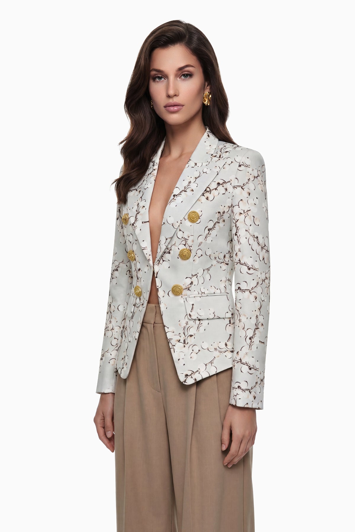 Amélina Cream White Graphic Print Blazer