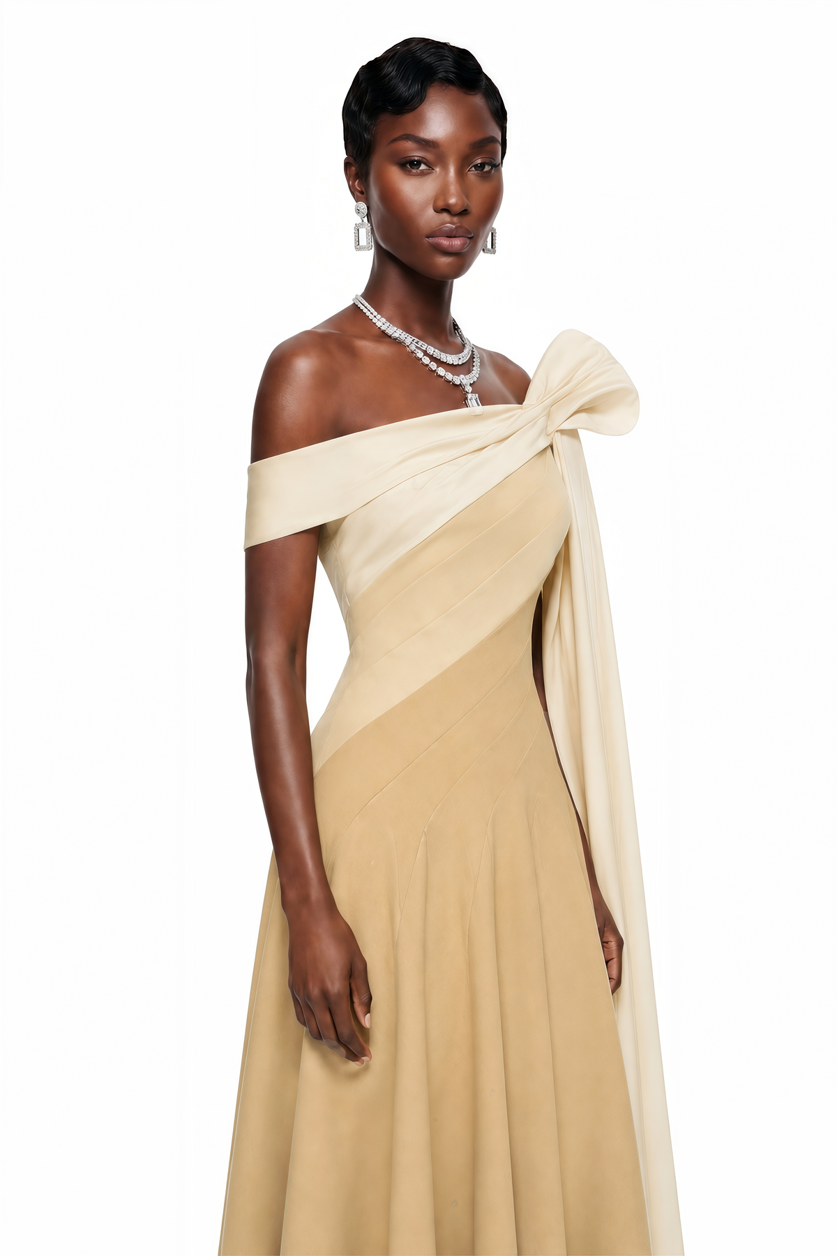 Anastasia Khaki Pleated Maxi Dress with Tie-Waist Bow Detail