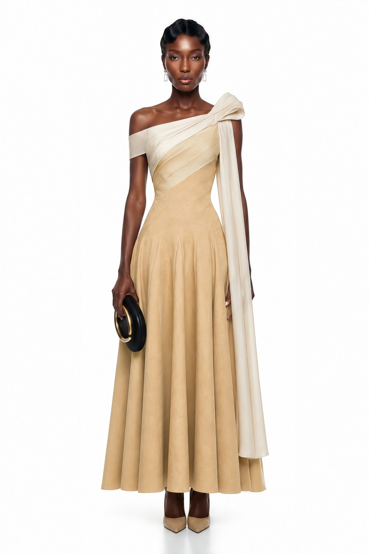 Anastasia Khaki Pleated Maxi Dress with Tie-Waist Bow Detail