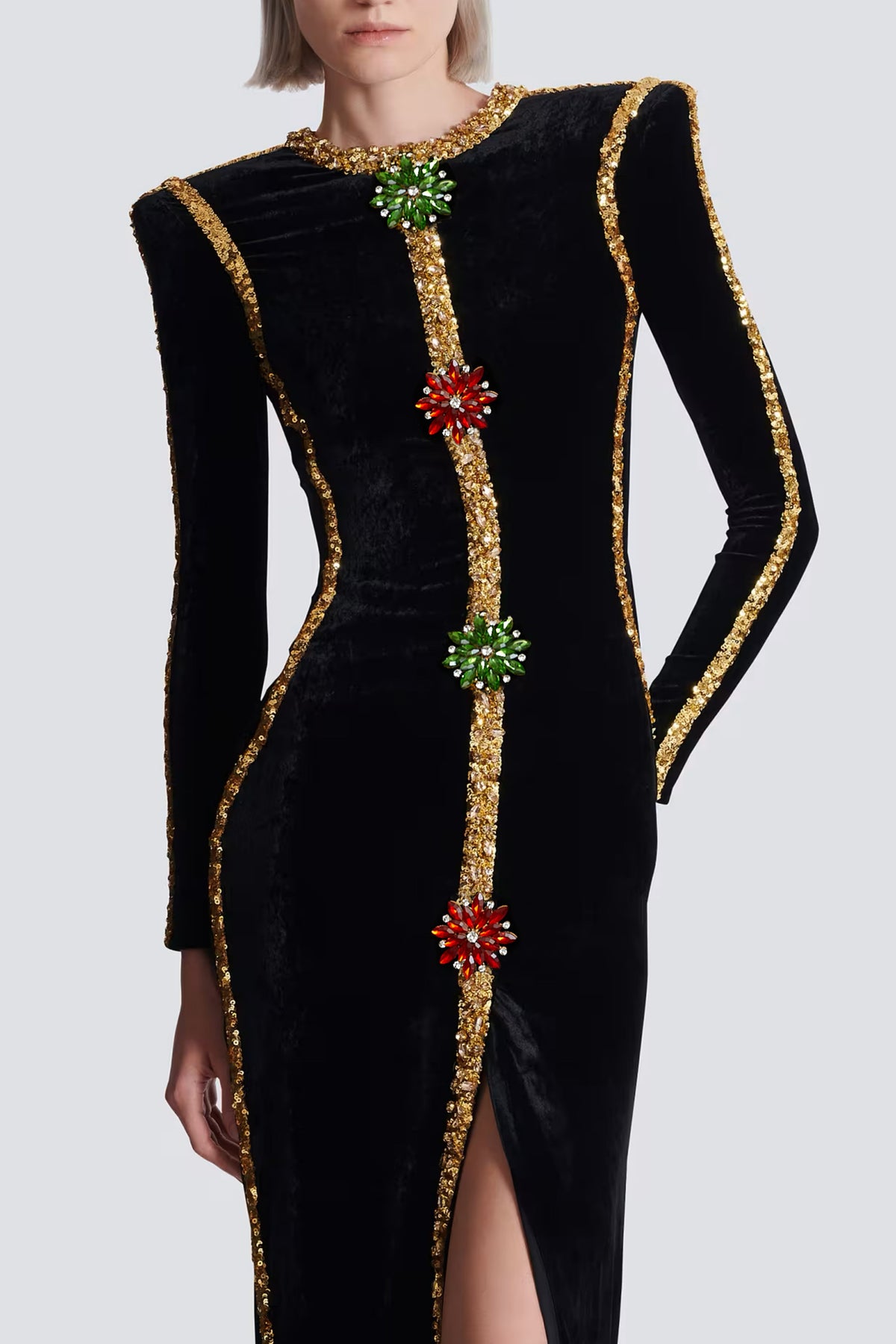 Anna Black Crystal Embellished Front Slit Maxi Dress (Final Sale-US Only)