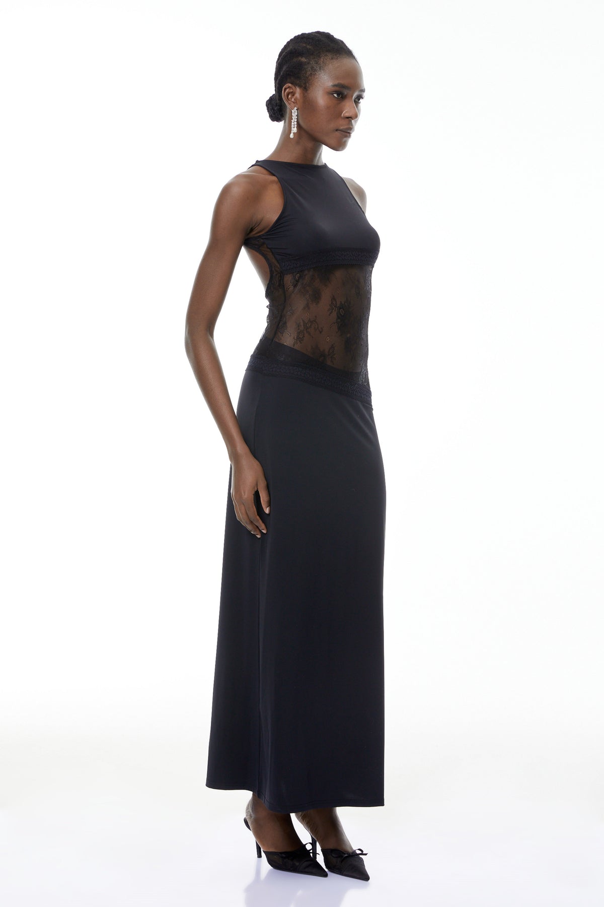 Annemarie Black Lace Panel Stretch Maxi Dress (Final Sale)