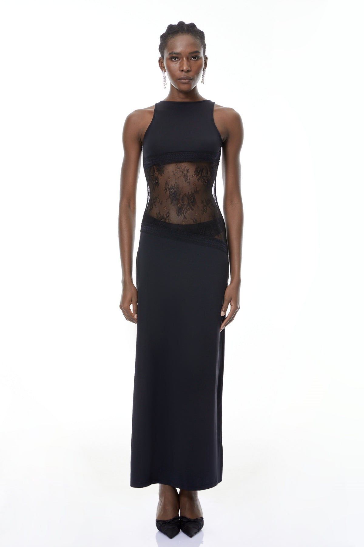 Annemarie Black Lace Panel Stretch Maxi Dress (Final Sale)
