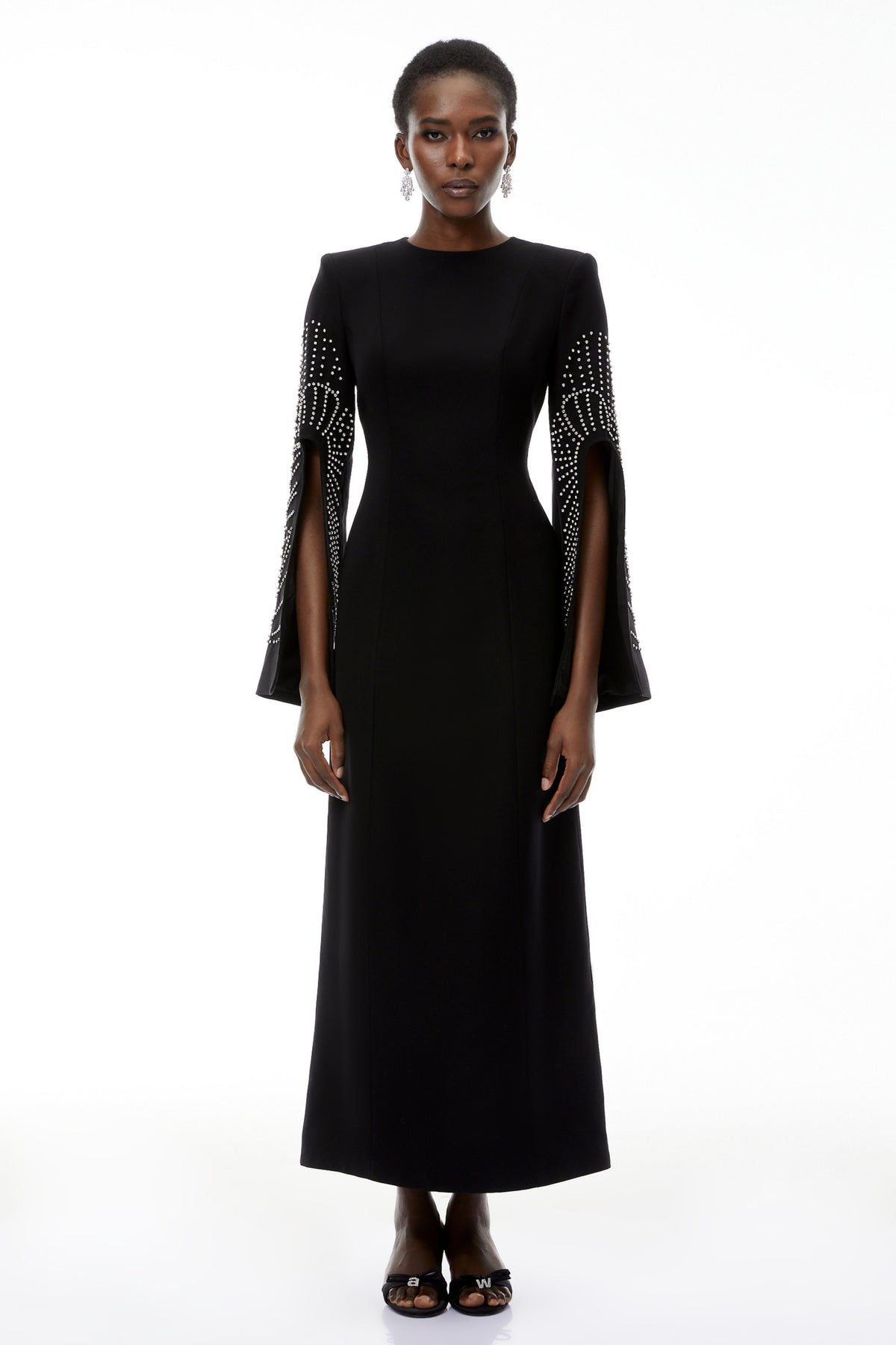 Arabella Black Slit Sleeve Maxi Dress with Embellishment