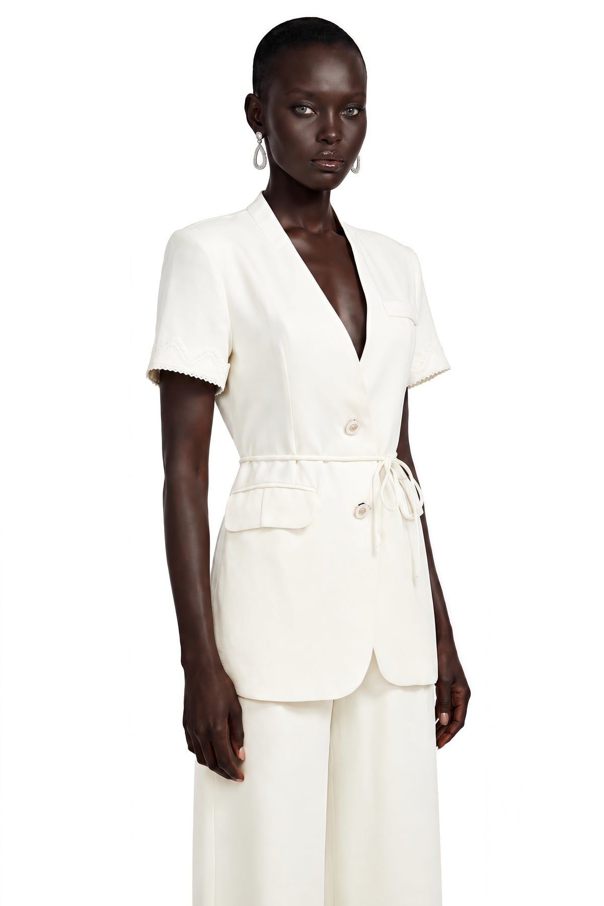 Arlene Cream Plunge Neck Blouse & Trousers Set