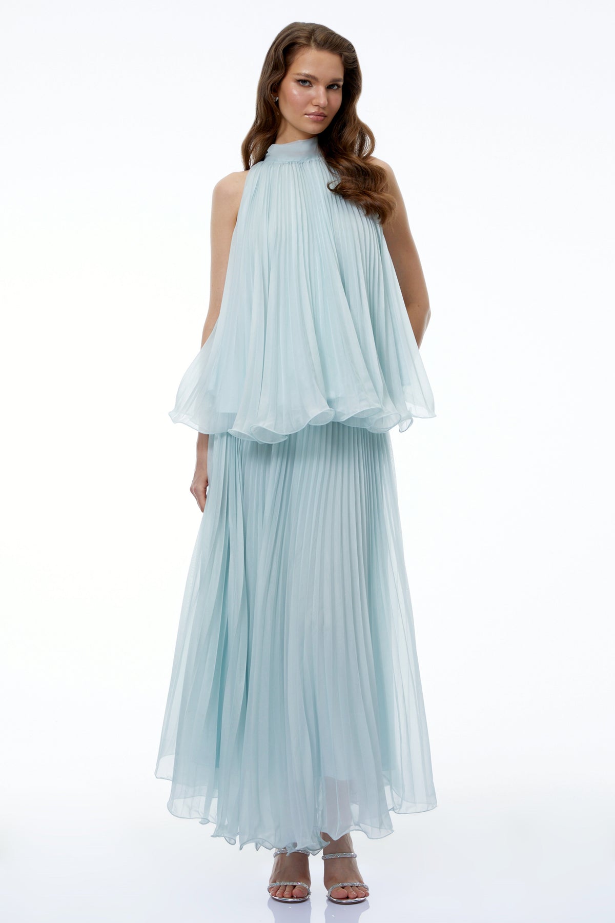 Arohanui Blue Pleated Top & Skirt Set